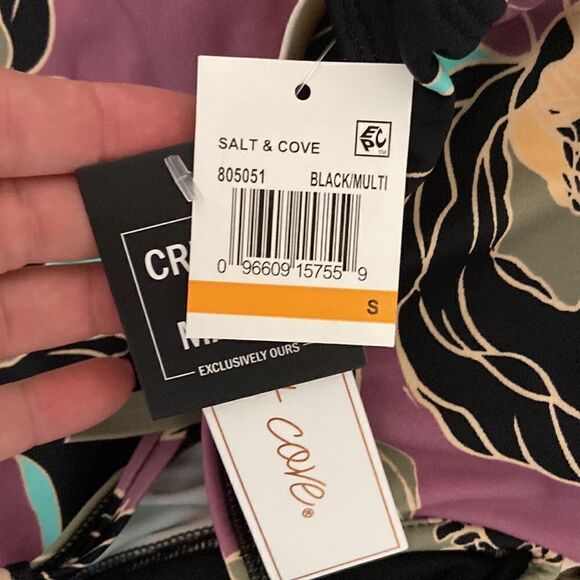 Salt + Cove BLACK MULTI Midnight Bloom V-Wire Tankini Swim Top, NWT Small size - Picture 5 of 7